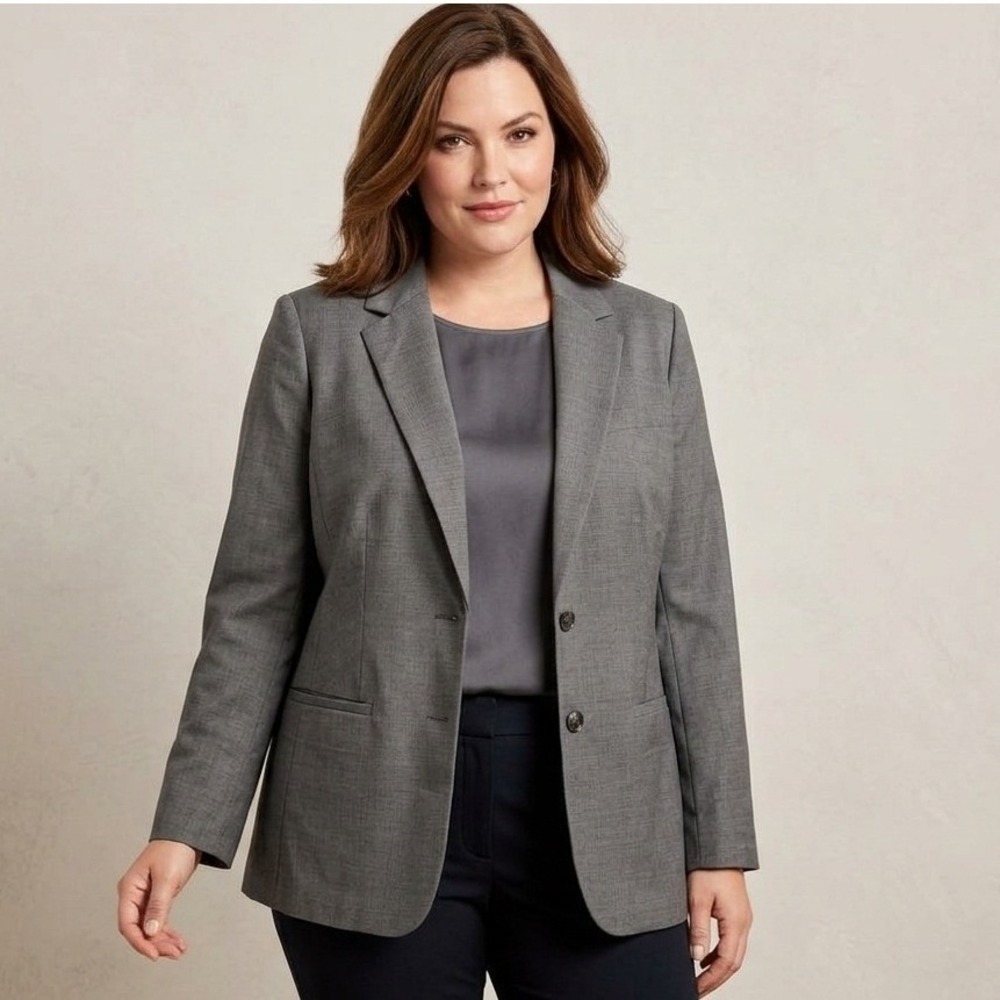 Talbots Blazer Women 16W Gray Wool Blend Two Button Professional Career Office